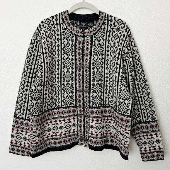 [Vintage] Skyr Norway Size Medium M 100% Wool Fair Isle Nordic Cardigan Sweater - Picture 1 of 11